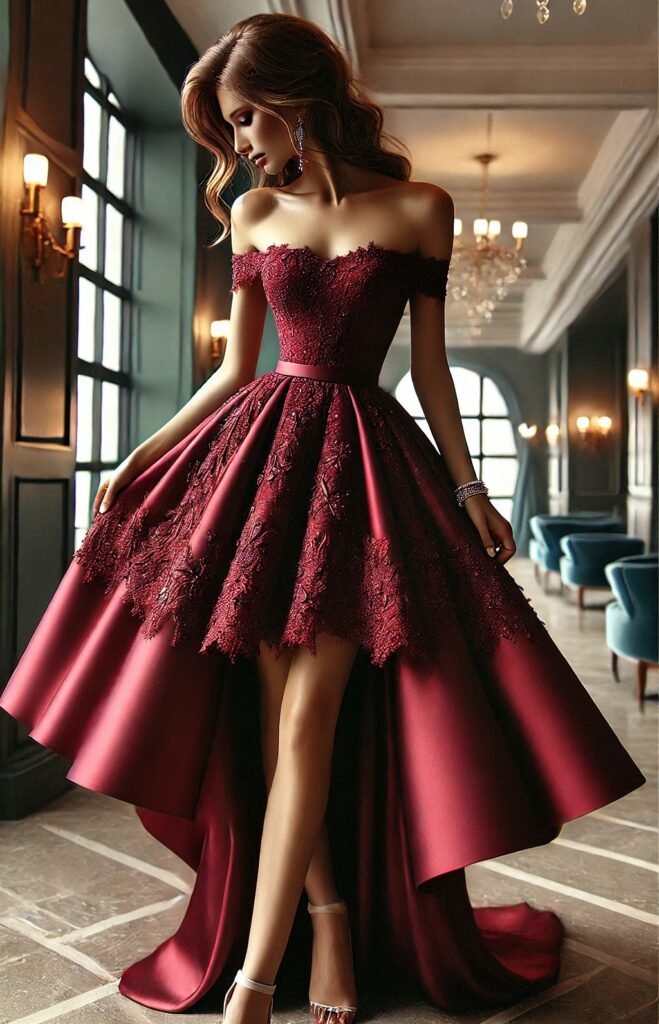 off the shoulder prom dress