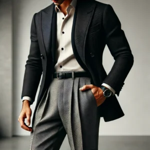 pleat-front pants for men and sport coat